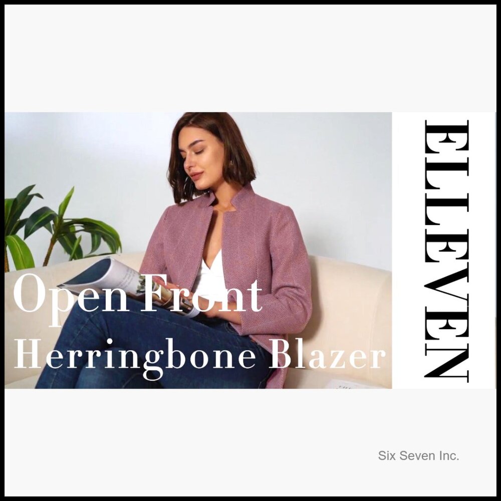 Polyester Cation Open Front Herringbone Blazer Bu… - image 6